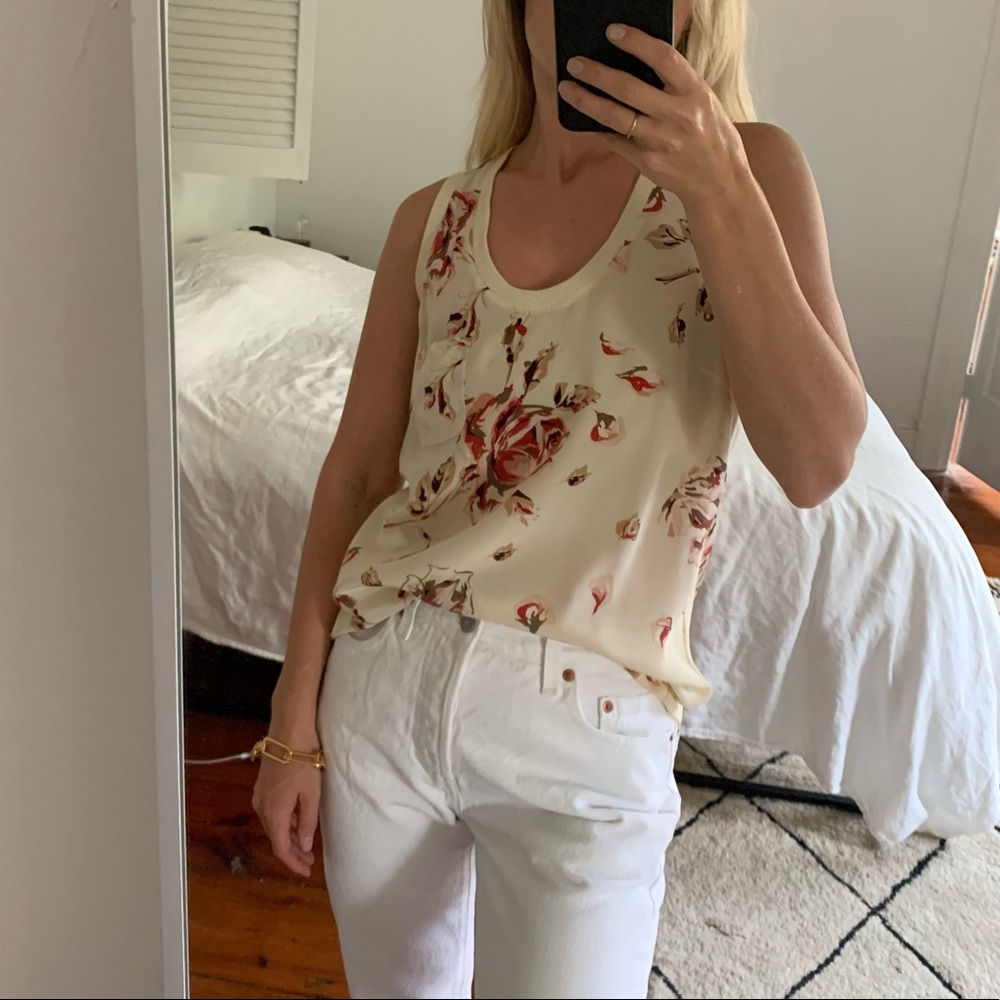 Joie Cream Floral Silk Blouse XS